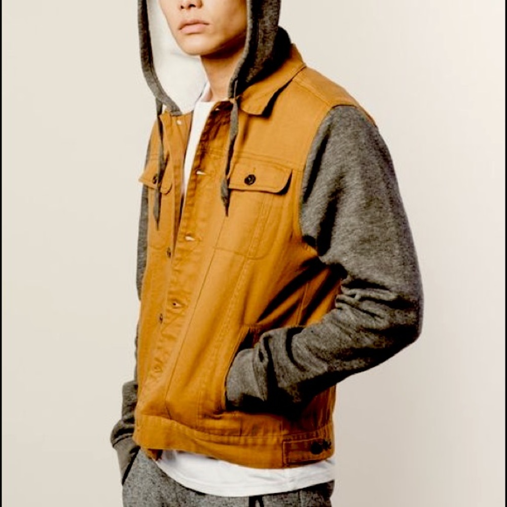BROOKLYN CLOTH GREY/TOBACCO HOODED DENIM JACKET M